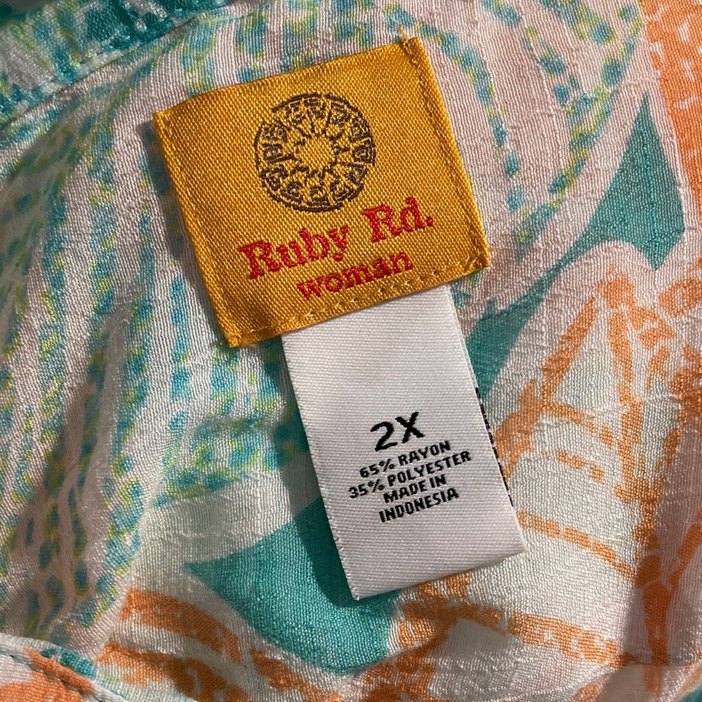 Ruby Rd. Tropical Leaf Button-Down Shirt - Picture 6 of 6